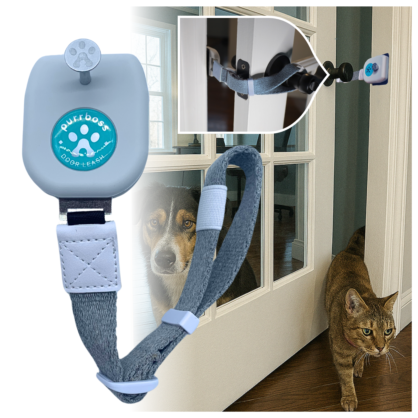 Purrboss Door Leash– Easy Cat Door Latch to Keep Doors Open for Pets, Dog-Proof Pet Gate Alternative for Feeding & Litter Box Areas
